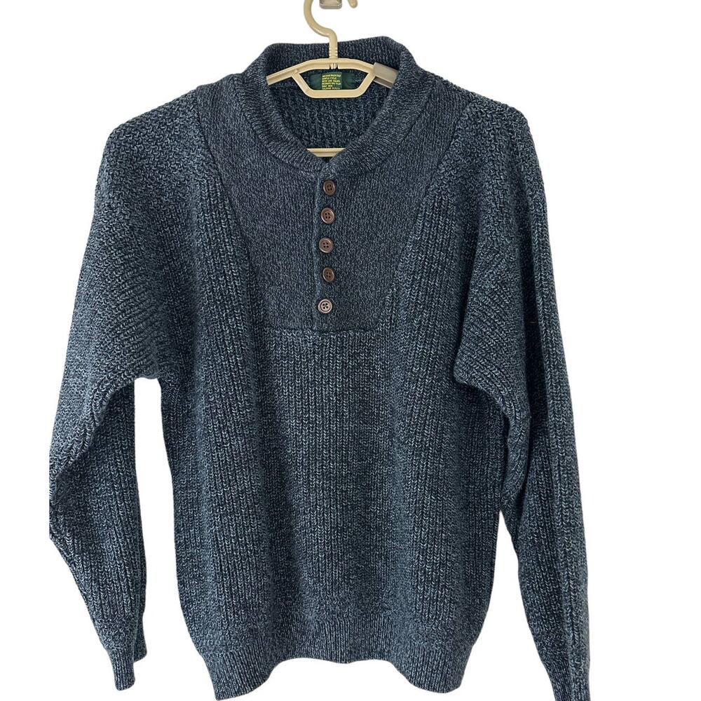 Club Room Men's Heavy Cotton Blue‎ & Gray Heathered Henley Sweater SZ M